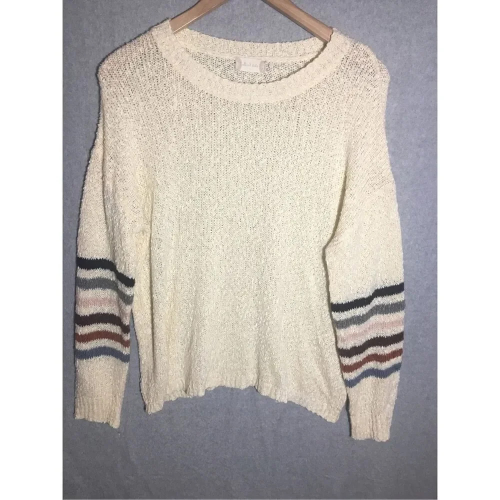 Womens Altar’d State Sweater Loose Knit Thin Soft Neutral Striped Sleeves
